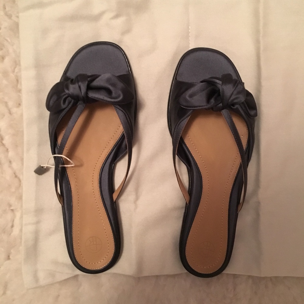 The Row April Satin Stone Blue Navy Sandals Shoes